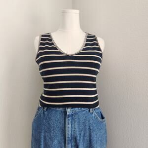 Vintage 90s Epogee Black Peach Striped Cotton Tank Top Basic M Preppy Minimalist